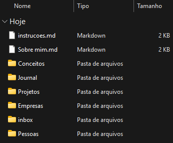 File Explorer com os dados gerados pelo Antigravity a partir do prompt + pdf do currículo. Dois arquivos principais: instrucoes.md e sobre-mim.md
